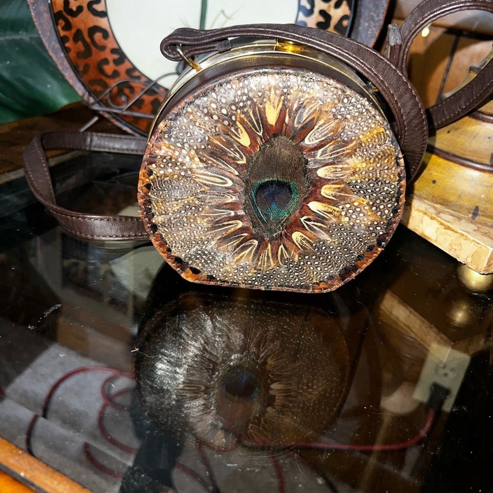 1960's PEACOCK FEATHER SHOULDER CROSS BODY BAG